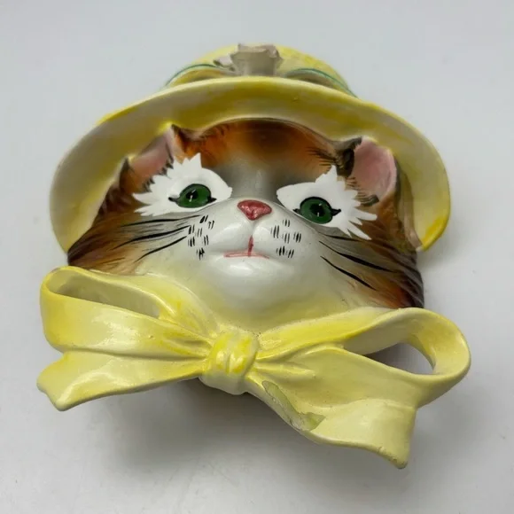 Vintage ESD Japan ceramic anthropomorphic cat wall pocket - Picture 2 of 8